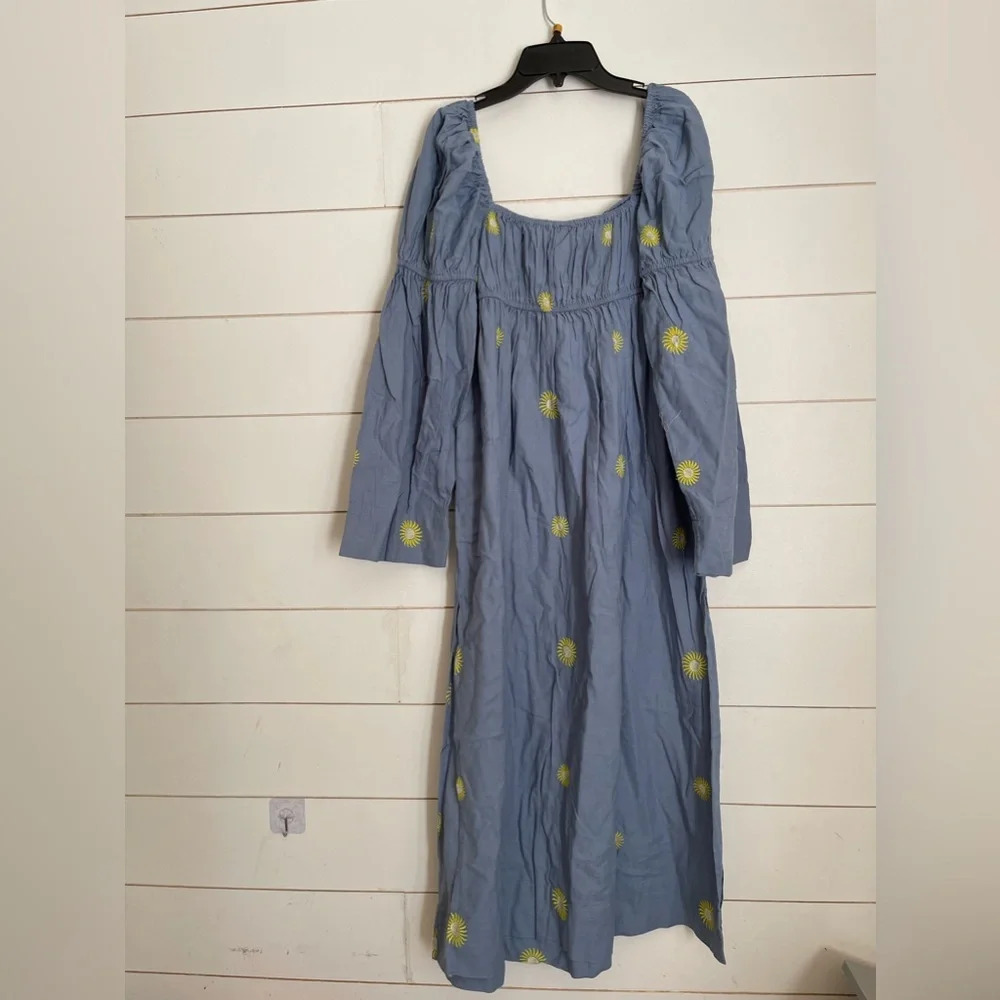 Free People Emory Embroidered MIDI Dress in Blue Combo - Picture 9 of 14